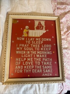 Vintage Prayer Wall Art - Red Background with Gold Frame